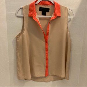 Kardashian Kollection Sheer Blouse Sleeveless Beige Collar & trim orange Size: M